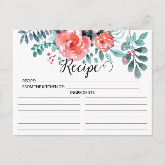 Pretty Pink Floral Recipe Card (Front)