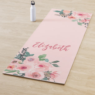 Pretty Pink Floral Roses  Yoga Mat