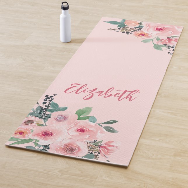 Pretty Pink Floral Roses  Yoga Mat (In Situ)