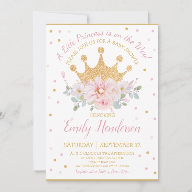 Pretty Pink Floral Royal Crown Princess Birthday I Invitation (Front)