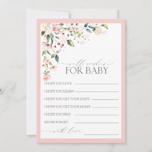 Pretty Pink Floral Script Baby Shower Well Wishes Advice Card
