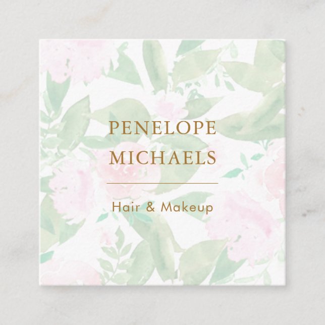 Pretty Pink Floral Square Business Card (Front)