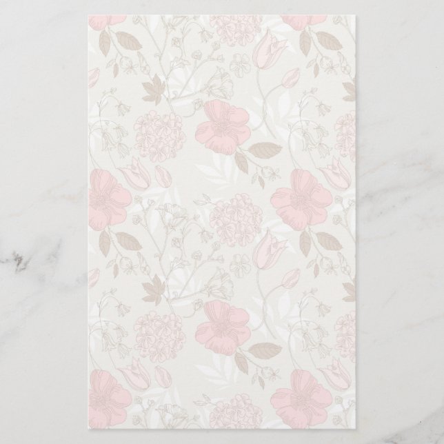 Pretty Pink Floral Stationery (Front)