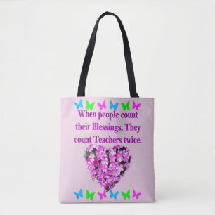PRETTY PINK FLORAL TEACHER DESIGN TOTE BAG