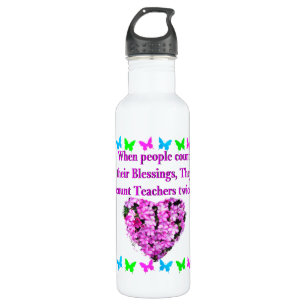 PRETTY PINK FLORAL TEACHER DESIGN WATER BOTTLE