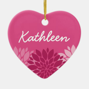 Pretty Pink Floral Trio with Name Ceramic Ornament