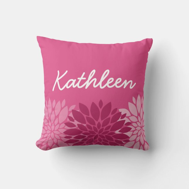 Pretty Pink Floral Trio with Name Throw Pillow (Front)