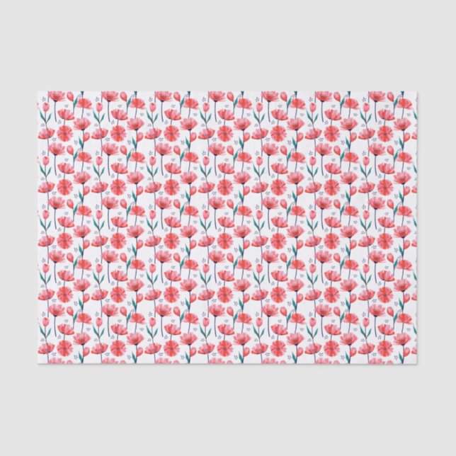 Pretty Pink Floral Tulip Pattern Tissue Paper (Front)