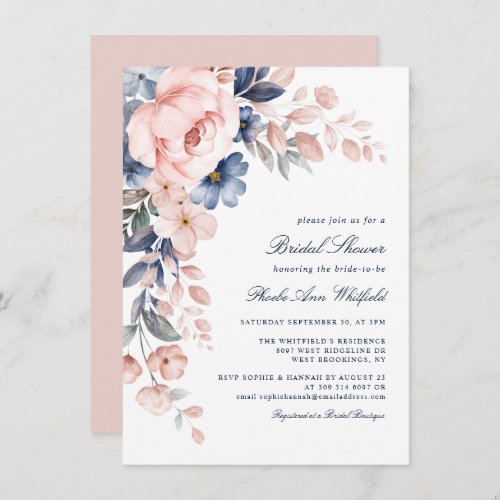 Pretty Pink Floral Watercolor Bridal Shower Invitation