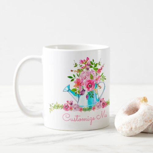Pretty Pink Floral Watercolor Customizable Coffee Mug