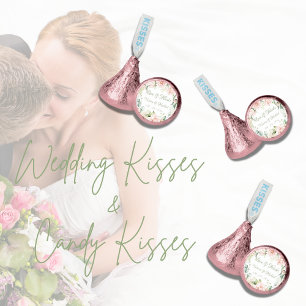 Pretty Pink Floral Watercolor Green Script Hershey®'s Kisses®