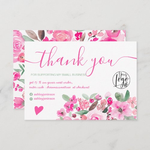 Pretty pink floral watercolor order thank you
