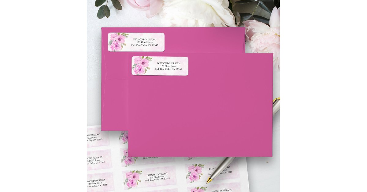 Pretty Pink Floral Watercolor Return Address Label | Zazzle
