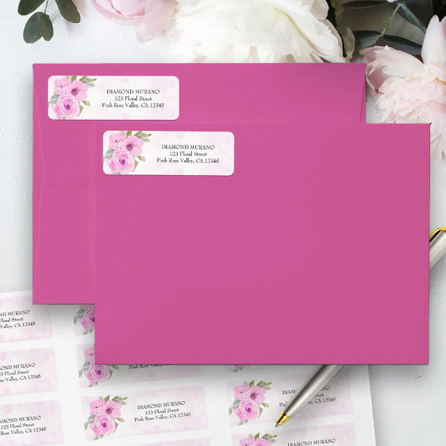 Pretty Pink Floral Watercolor Return Address Label | Zazzle