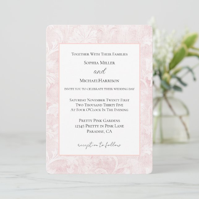 Pretty Pink Floral Wedding Invitation (Standing Front)