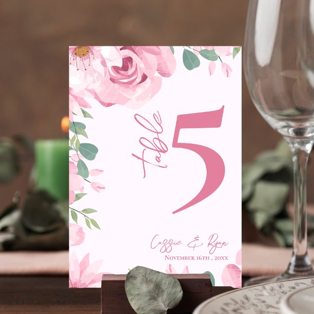 Pretty Pink Floral Wedding Party Table Number (Pretty Pink Floral Wedding Party Table Number)