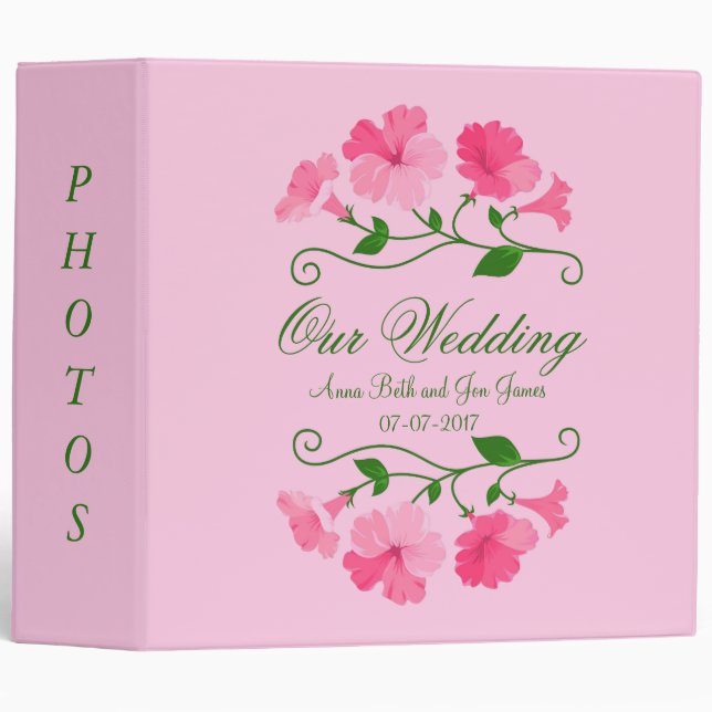 Pretty Pink Floral Wedding Photo Album Binder (Front/Spine)