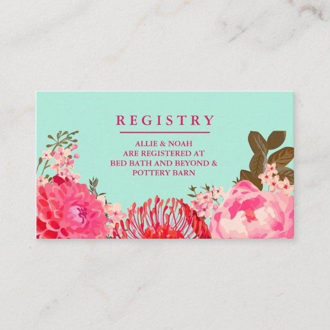 Pretty Pink Floral Wedding Registry Cards (Front)