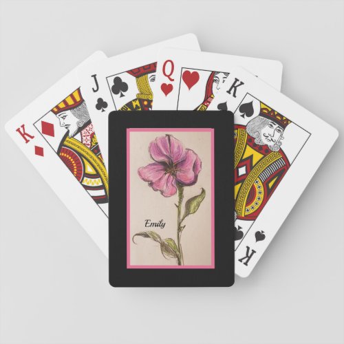 PRETTY PINK FLORAL WITH NAME PLAYING CARDS