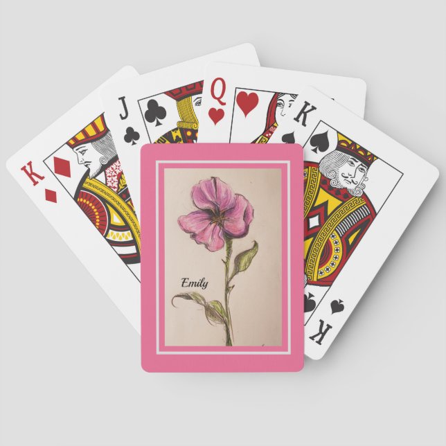 PRETTY PINK FLORAL WITH NAME POKER CARDS (Back)
