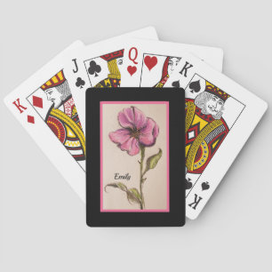 PRETTY PINK FLORAL WITH NAME POKER CARDS