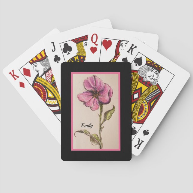 PRETTY PINK FLORAL WITH NAME POKER CARDS (Back)