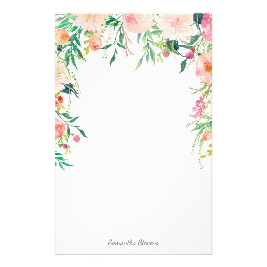 Pretty Pink Floral with Your Name Stationery | Zazzle.com