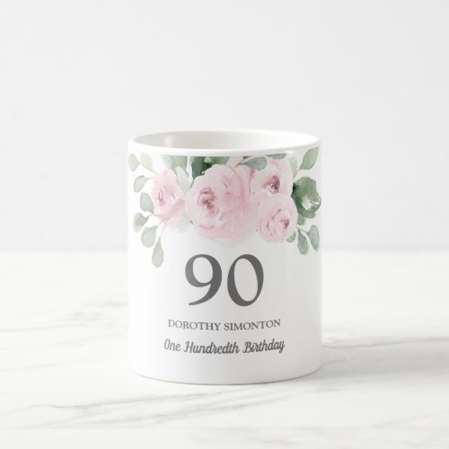 Pretty Pink Floral Womans 90th Birthday Gift Coffee Mug