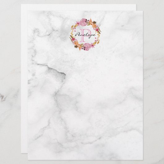 Pretty Pink Floral Wreath Monogram (Front/Back)