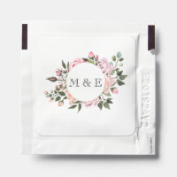 Pretty Pink Floral Wreath Monogram Bridal Hand Sanitizer Packet