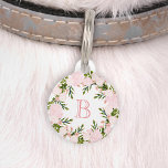 Pretty Pink Floral Wreath Monogram Pet ID Tag<br><div class="desc">This lovely pet I.D. tag features your dog's monogram in pink surrounded by a pink and green floral wreath. Customize the reverse side with your dog's name and your phone number or other contact information in white text on a pink background.</div>