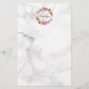 Pretty Pink Floral Wreath Monogram Stationery
