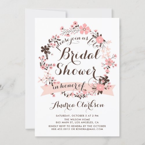 Pink Spring Floral Wreath Bridal Shower Invitation