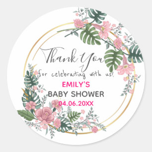 Pretty Pink Floral Wreath Thank You Baby Shower Classic Round Sticker