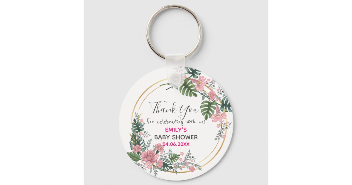 Pretty Feminine Pink Wreath Custom Monogram Keychain, Zazzle