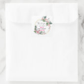 Pretty Pink Floral Wreath Thank You Baby Shower Square Sticker (Bag)