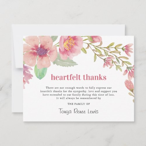 Pretty Pink Florals  Funeral Thank You