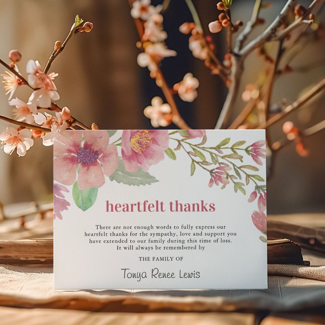 Pretty Pink Florals | Funeral Thank You Card (Creator Uploaded)