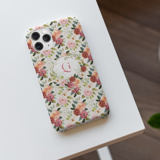 Pretty Pink Florals | Initial Monogram  Iphone Case (Creator Uploaded)