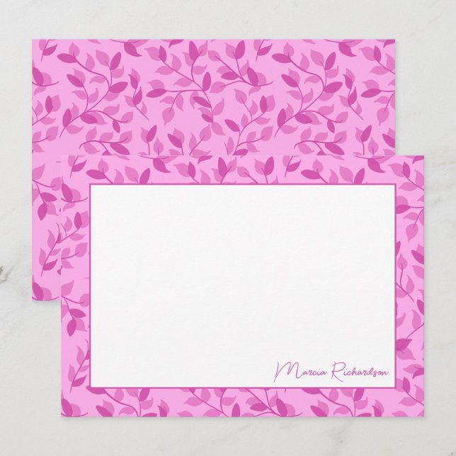 Pretty Pink Florals Modern Script Personalized Note Card (Front/Back)