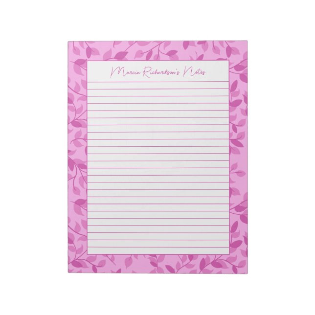 Pretty Pink Florals Personalized 8.5x11 Lined Notepad (Rotated)