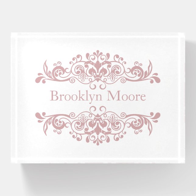 Pretty Pink Flourish Customized Name Paperweight (Front)