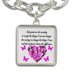 PRETTY PINK FLOWER AND BUTTERFLY SERENITY PRAYER BRACELET