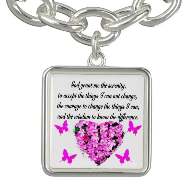 PRETTY PINK FLOWER AND BUTTERFLY SERENITY PRAYER BRACELET (Design)