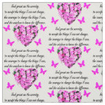 PRETTY PINK FLOWER AND BUTTERFLY SERENITY PRAYER FABRIC