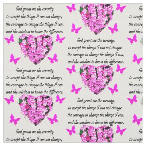 PRETTY PINK FLOWER AND BUTTERFLY SERENITY PRAYER FABRIC
