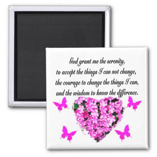 PRETTY PINK FLOWER AND BUTTERFLY SERENITY PRAYER MAGNET