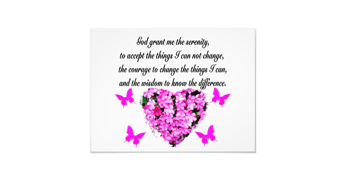 PRETTY PINK FLOWER AND BUTTERFLY SERENITY PRAYER PHOTO PRINT | Zazzle