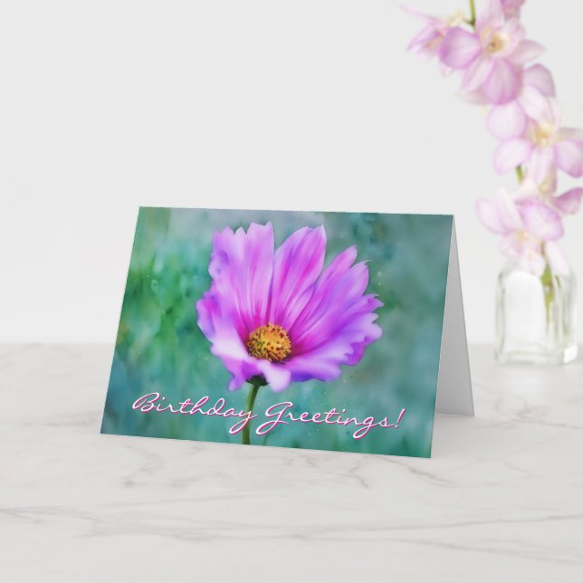 Pretty Pink Flower Artsy Birthday Card (Orchid)