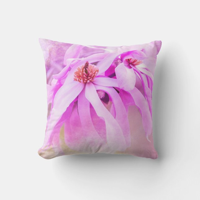 Pretty Pink Flower Blossoms Throw Pillow (Front)